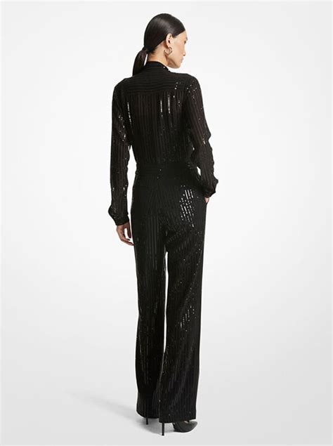 michael michael kors pinstripe sequined georgette jumpsuit|Michael Kors.